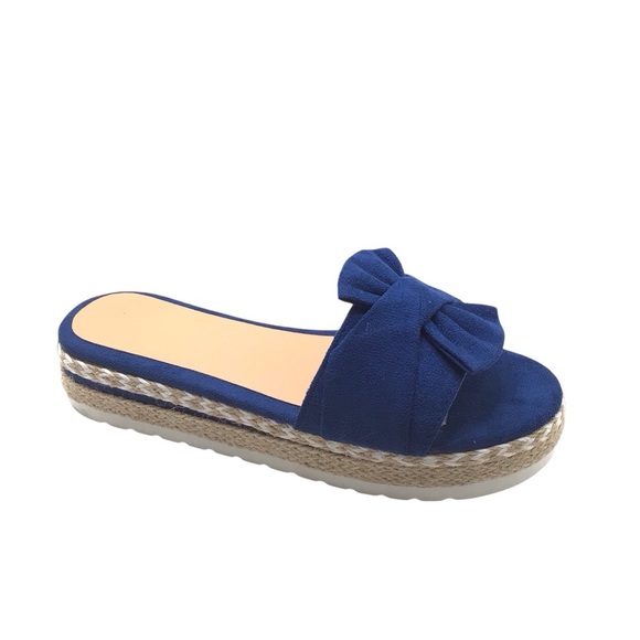 NWOB Women’s Blue Bow Slide Sandals Size 9.5-10 Platform Espadrille Slip-On Shoe - Picture 4 of 11